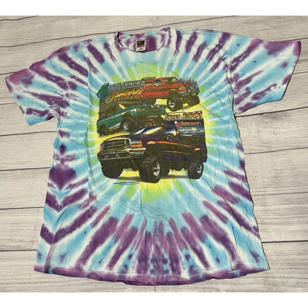 Y2K 4 Wheel Jamboree Nationals Tour 2001 Graphic T Shirt Tie Dye Size 2XL Rare